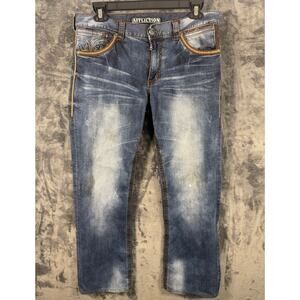 Y2K Affliction Black Premium Blake Distressed Grunge Denim Jeans Size 34 Blue